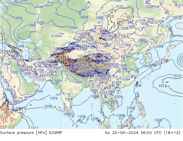 Pressione al suolo ECMWF sab 22.06.2024 06 UTC