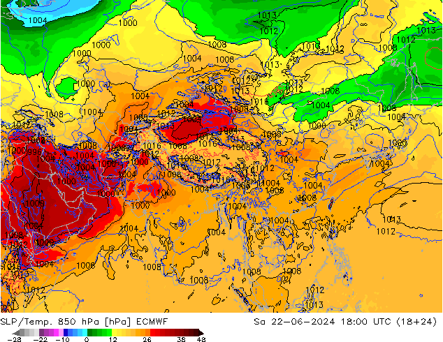 SLP/Temp. 850 hPa ECMWF So 22.06.2024 18 UTC