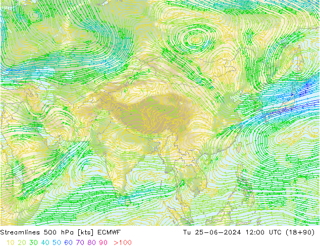 Streamlines 500 hPa ECMWF Tu 25.06.2024 12 UTC