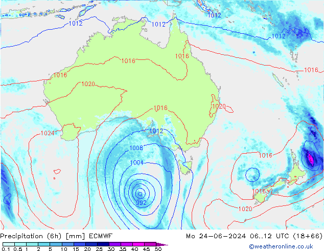 Precipitation (6h) ECMWF Mo 24.06.2024 12 UTC