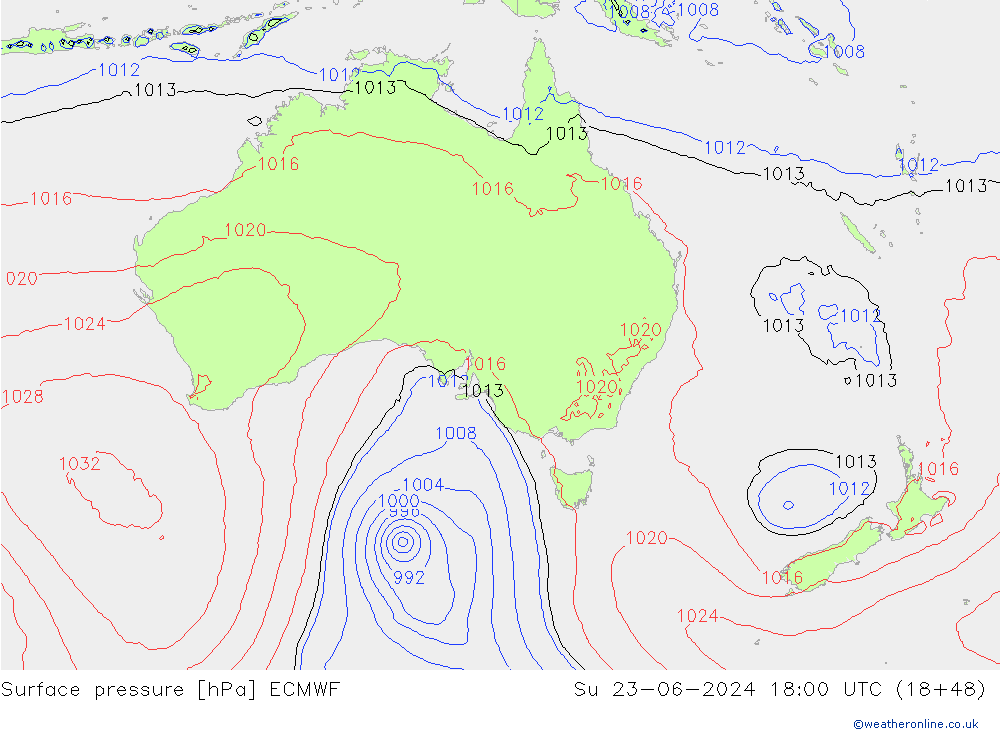 Luchtdruk (Grond) ECMWF zo 23.06.2024 18 UTC