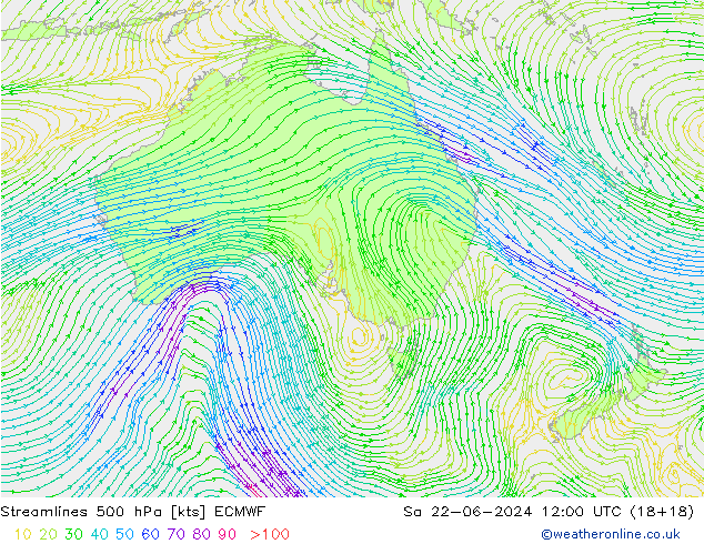 ветер 500 гПа ECMWF сб 22.06.2024 12 UTC