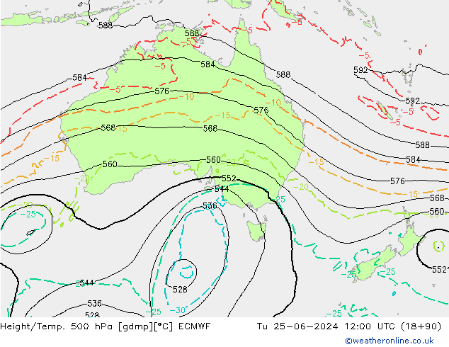 Height/Temp. 500 hPa ECMWF Ter 25.06.2024 12 UTC