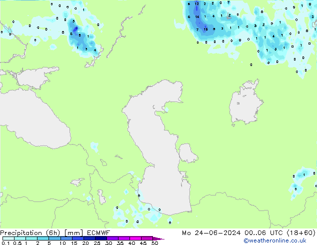 Precipitation (6h) ECMWF Mo 24.06.2024 06 UTC