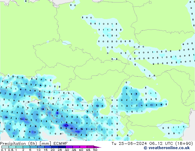 Yağış (6h) ECMWF Sa 25.06.2024 12 UTC