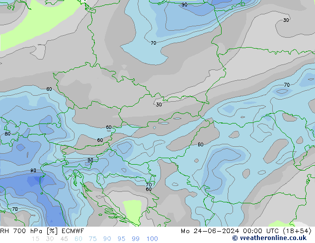 RH 700 гПа ECMWF пн 24.06.2024 00 UTC