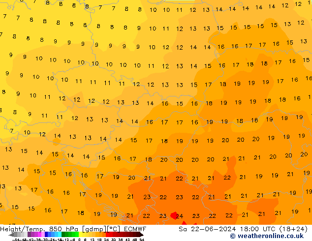 Z500/Regen(+SLP)/Z850 ECMWF za 22.06.2024 18 UTC