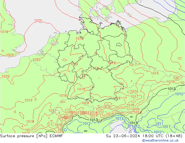 Luchtdruk (Grond) ECMWF zo 23.06.2024 18 UTC