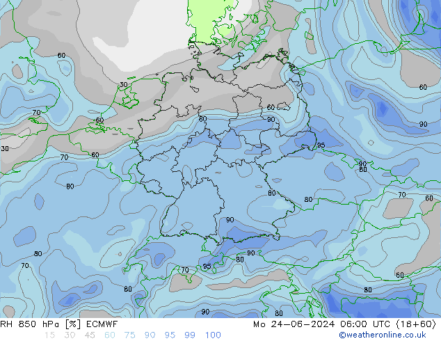 RH 850 hPa ECMWF Mo 24.06.2024 06 UTC