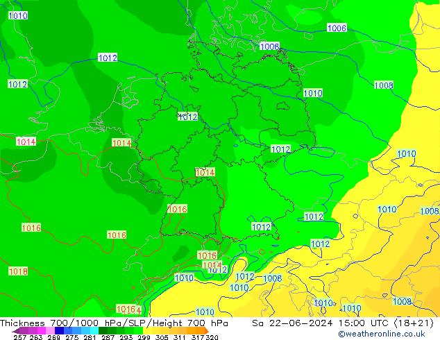 Thck 700-1000 hPa ECMWF Sáb 22.06.2024 15 UTC