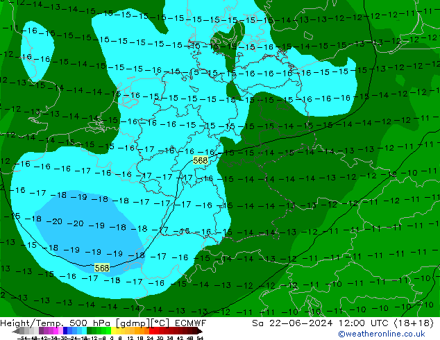 Z500/Regen(+SLP)/Z850 ECMWF za 22.06.2024 12 UTC