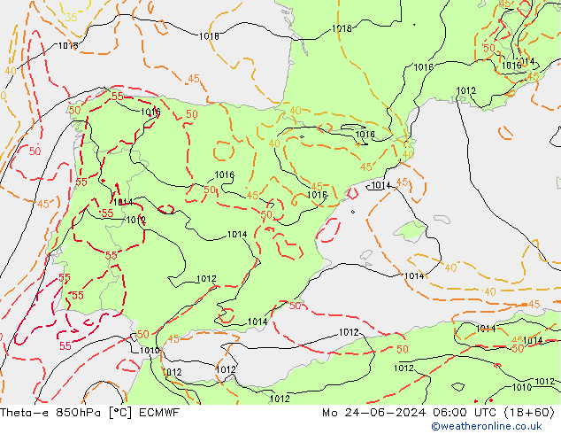 Theta-e 850hPa ECMWF Seg 24.06.2024 06 UTC