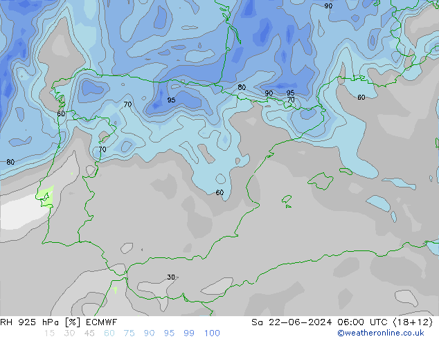 RH 925 hPa ECMWF Sáb 22.06.2024 06 UTC