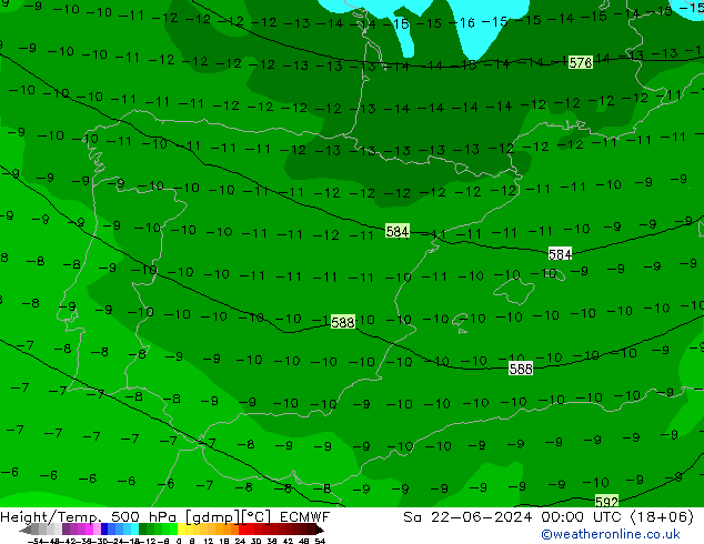 Z500/Rain (+SLP)/Z850 ECMWF Sa 22.06.2024 00 UTC