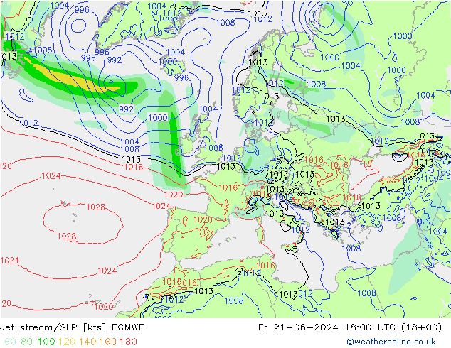 高速氣流/地面气压 ECMWF 星期五 21.06.2024 18 UTC