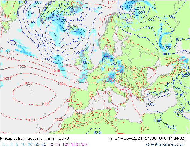 Precipitation accum. ECMWF  21.06.2024 21 UTC