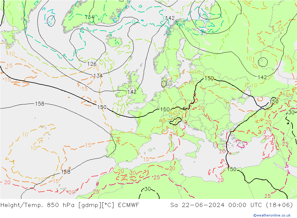 Z500/Rain (+SLP)/Z850 ECMWF sab 22.06.2024 00 UTC