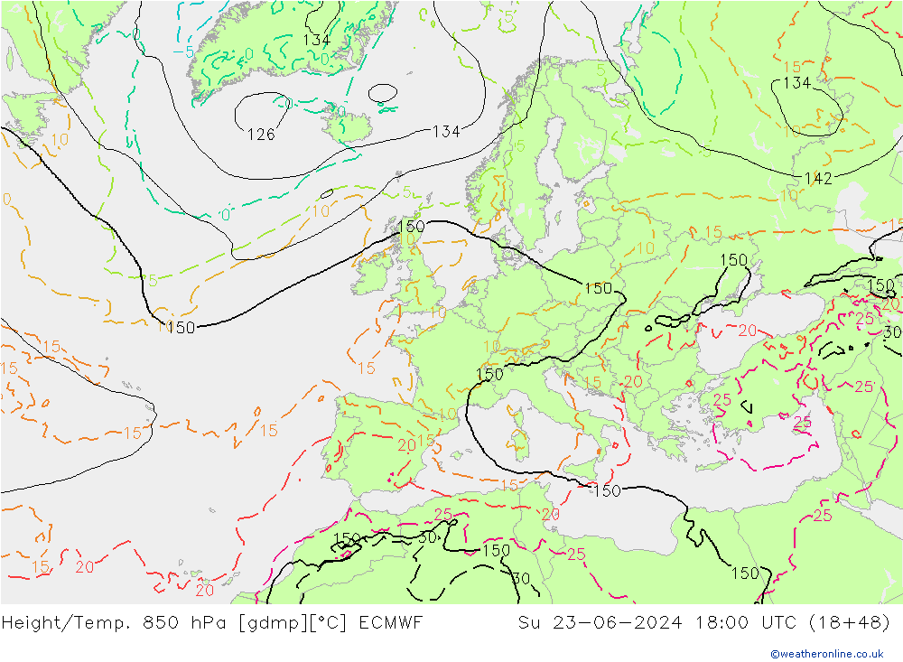 Z500/Rain (+SLP)/Z850 ECMWF Dom 23.06.2024 18 UTC