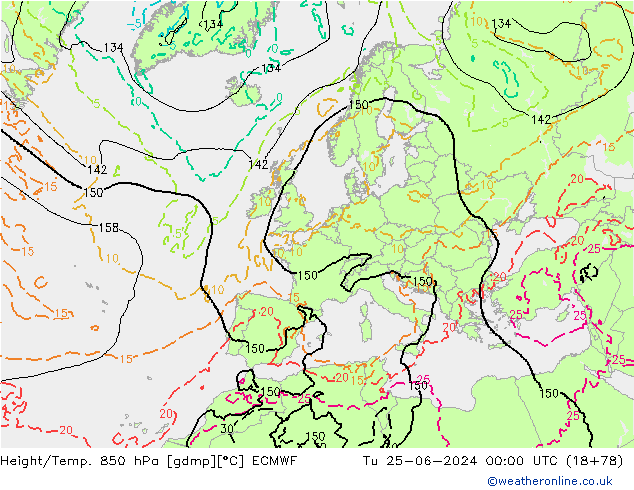 Height/Temp. 850 hPa ECMWF Tu 25.06.2024 00 UTC