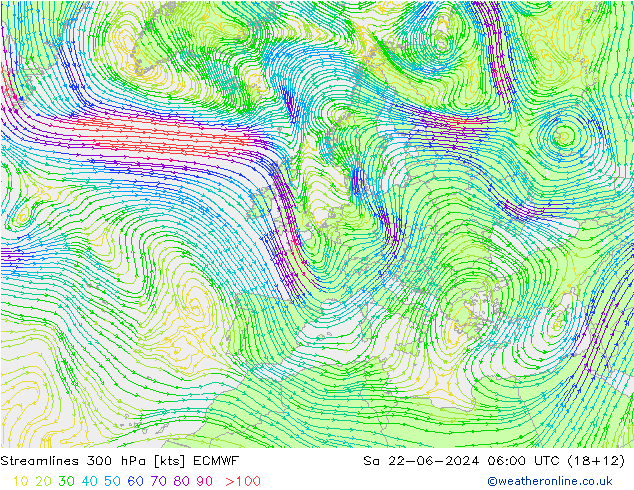 风 300 hPa ECMWF 星期六 22.06.2024 06 UTC