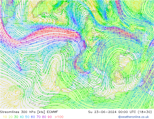 Ligne de courant 300 hPa ECMWF dim 23.06.2024 00 UTC