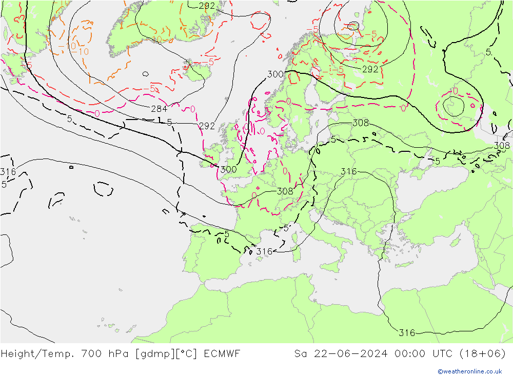 Height/Temp. 700 hPa ECMWF 星期六 22.06.2024 00 UTC