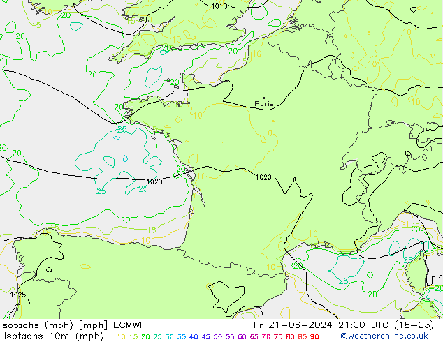 Isotachs (mph) ECMWF Fr 21.06.2024 21 UTC