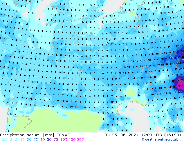 Nied. akkumuliert ECMWF Di 25.06.2024 12 UTC