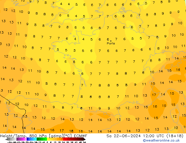 Z500/Rain (+SLP)/Z850 ECMWF Sa 22.06.2024 12 UTC