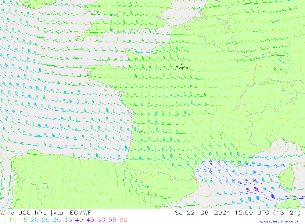 Vento 900 hPa ECMWF sab 22.06.2024 15 UTC