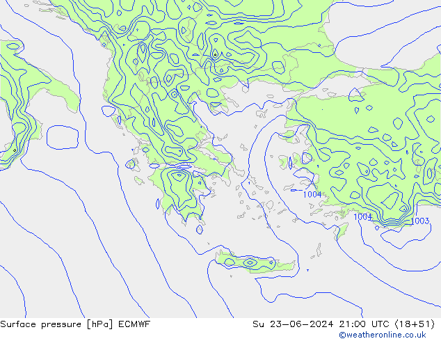 Surface pressure ECMWF Su 23.06.2024 21 UTC