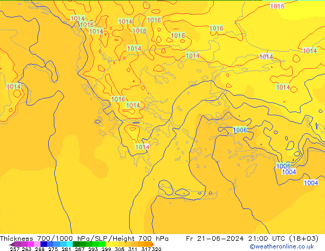 Thck 700-1000 hPa ECMWF Fr 21.06.2024 21 UTC