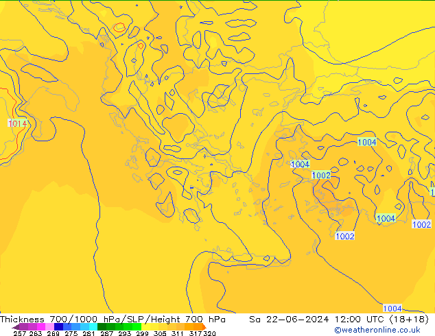 Thck 700-1000 hPa ECMWF Sáb 22.06.2024 12 UTC