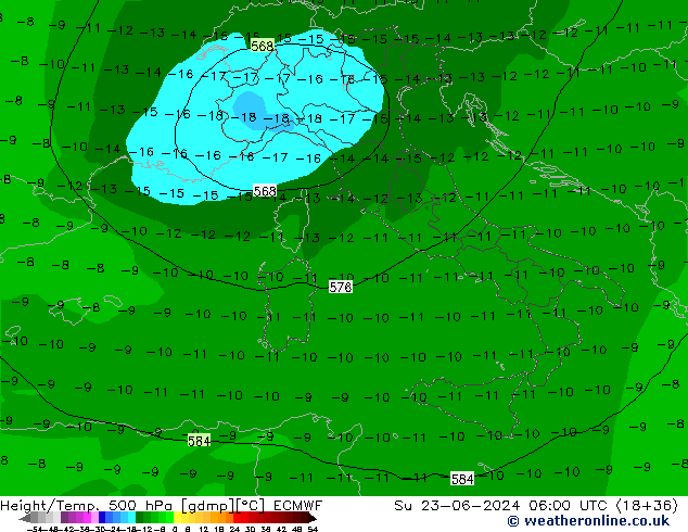 Z500/Rain (+SLP)/Z850 ECMWF dom 23.06.2024 06 UTC