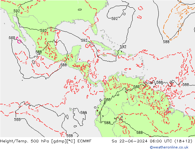Height/Temp. 500 hPa ECMWF Sa 22.06.2024 06 UTC