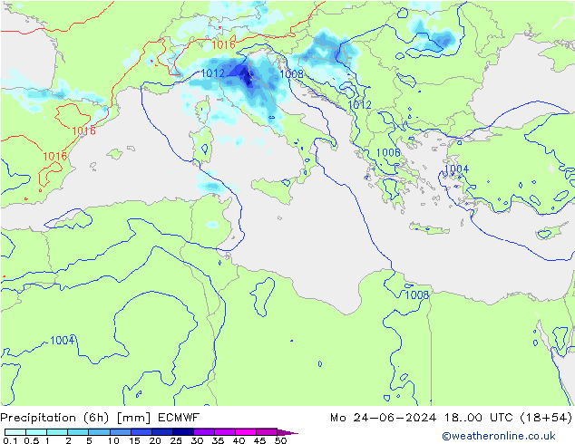 Z500/Rain (+SLP)/Z850 ECMWF Po 24.06.2024 00 UTC