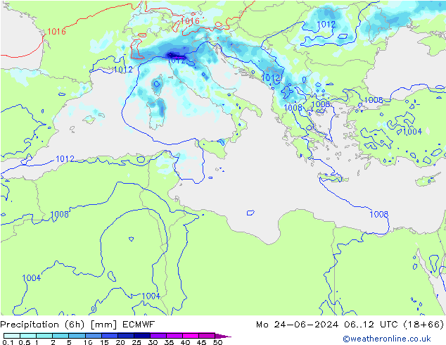 Z500/Regen(+SLP)/Z850 ECMWF ma 24.06.2024 12 UTC