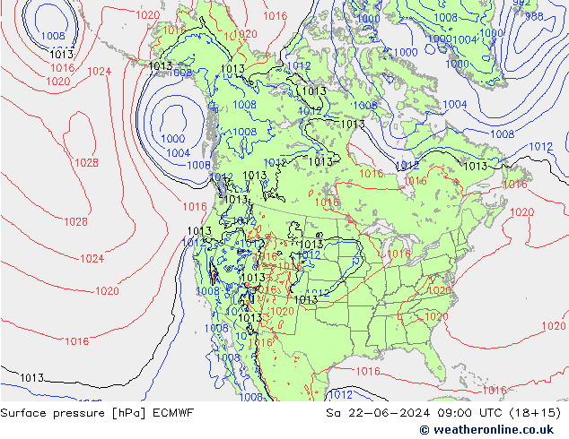Surface pressure ECMWF Sa 22.06.2024 09 UTC