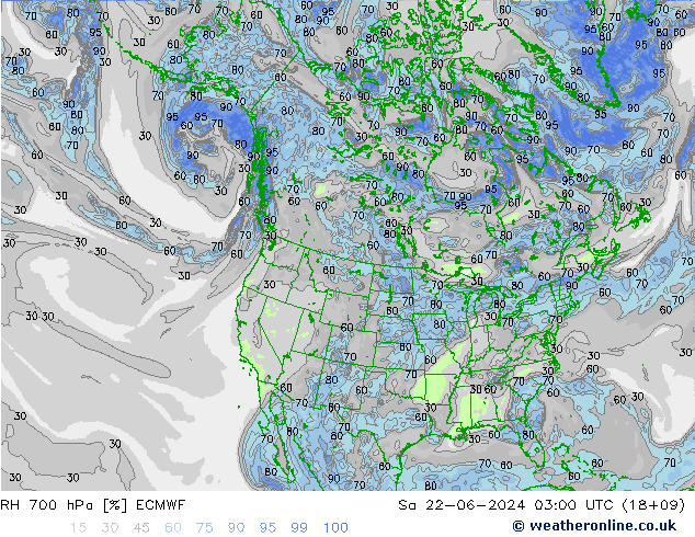 RH 700 hPa ECMWF Sa 22.06.2024 03 UTC