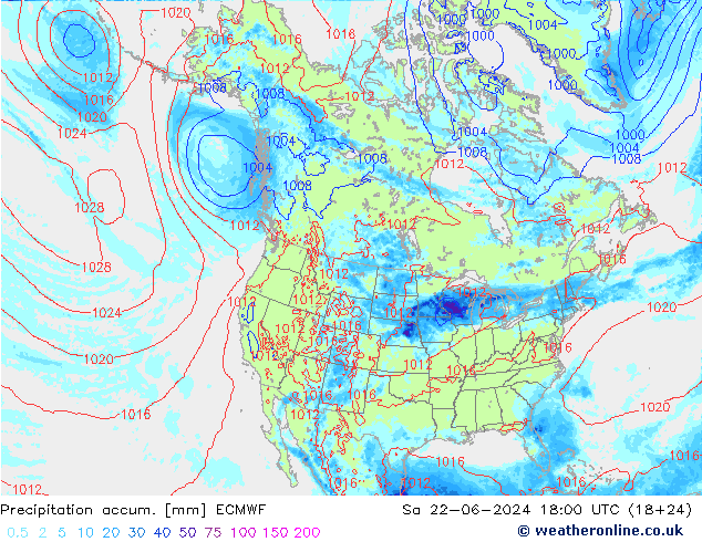 Précipitation accum. ECMWF sam 22.06.2024 18 UTC