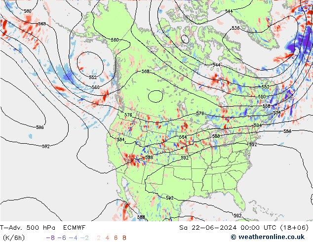 T-Adv. 500 hPa ECMWF za 22.06.2024 00 UTC