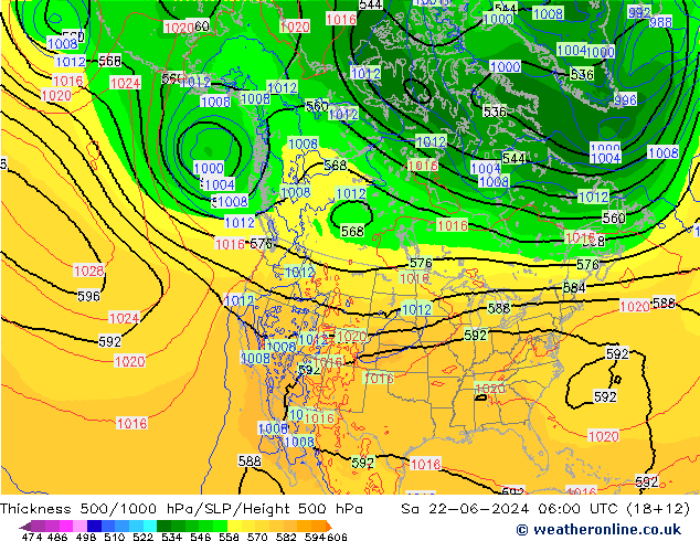 Schichtdicke 500-1000 hPa ECMWF Sa 22.06.2024 06 UTC