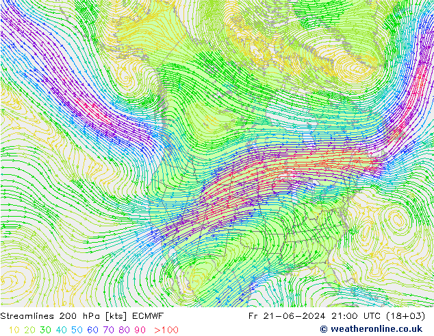 Streamlines 200 hPa ECMWF Fr 21.06.2024 21 UTC