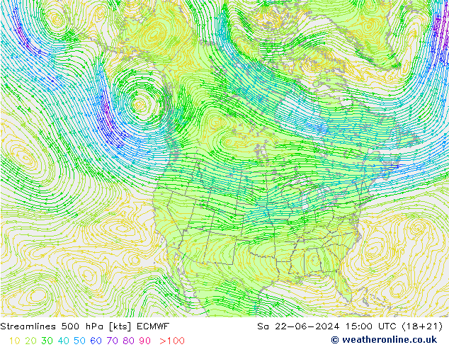 Rüzgar 500 hPa ECMWF Cts 22.06.2024 15 UTC