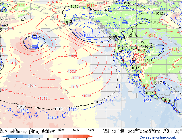 SLP tendency ECMWF So 22.06.2024 09 UTC