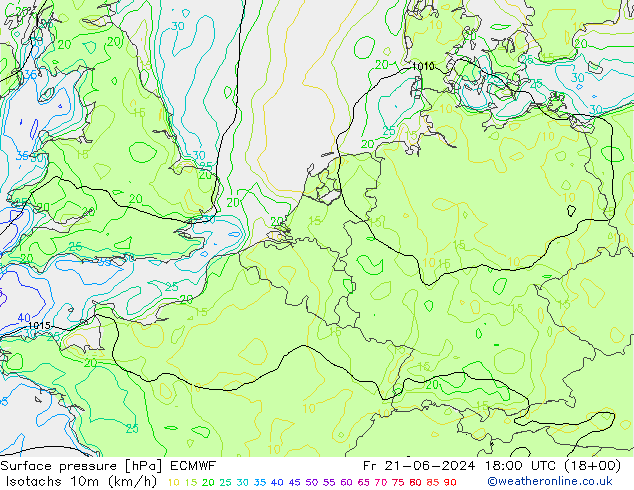 Isotachs (kph) ECMWF  21.06.2024 18 UTC