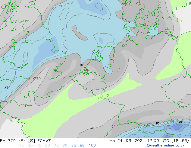 RH 700 hPa ECMWF Mo 24.06.2024 12 UTC