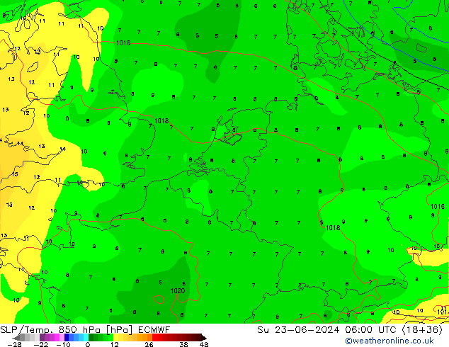 SLP/Temp. 850 hPa ECMWF Ne 23.06.2024 06 UTC