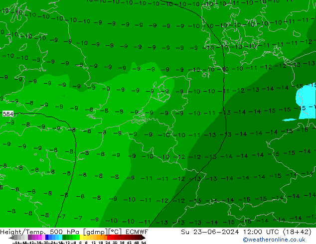 Z500/Rain (+SLP)/Z850 ECMWF nie. 23.06.2024 12 UTC