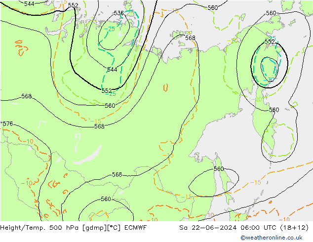 Z500/Rain (+SLP)/Z850 ECMWF сб 22.06.2024 06 UTC